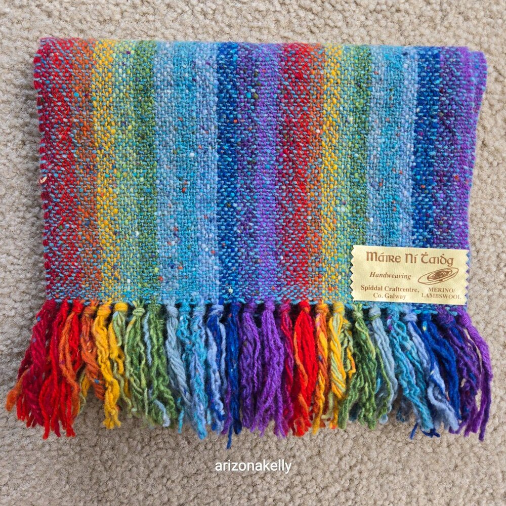NWOT Handwoven Merino Wool Colorful Stripe Scarf Ireland - Picture 9 of 9